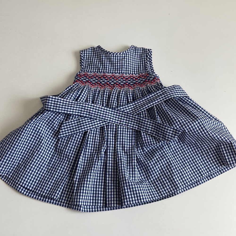 Edge Hill collection, smocked dress in blue and white plaid
